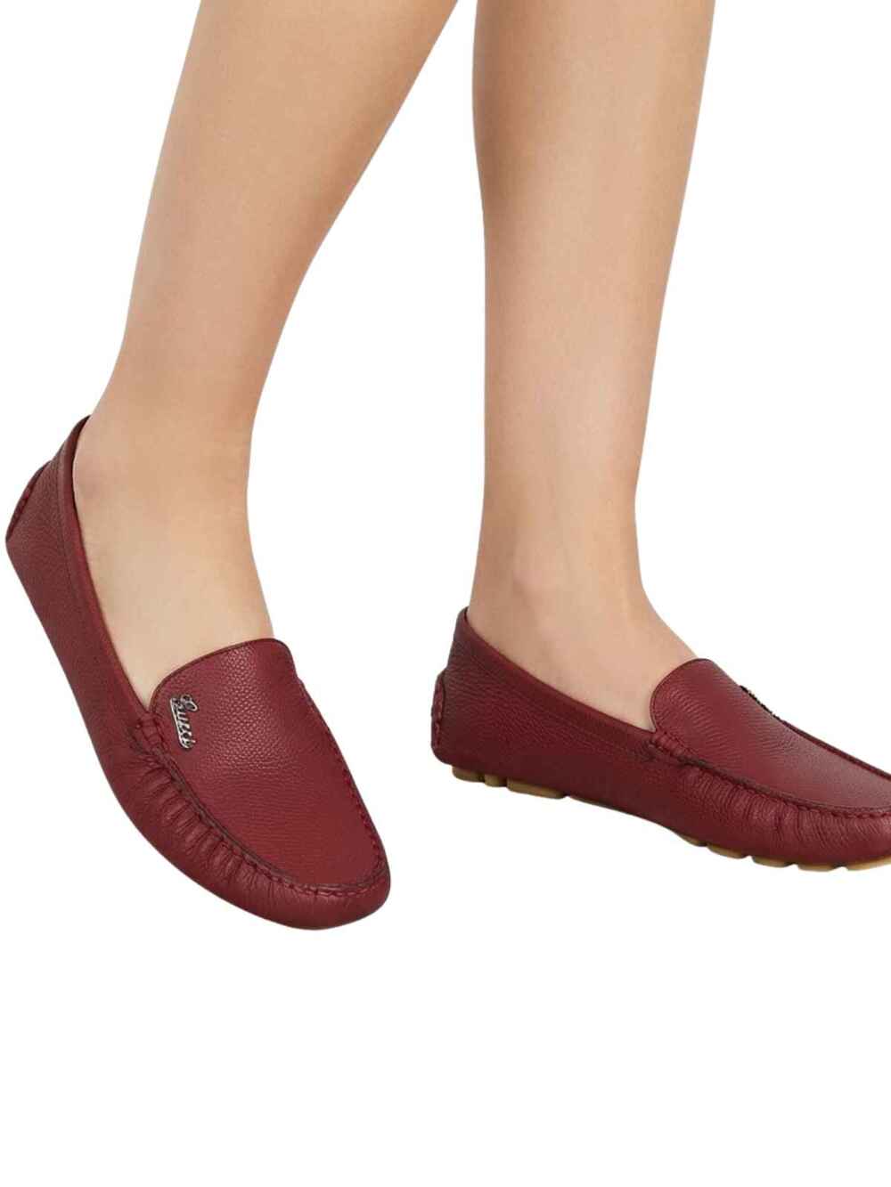 Gucci Pebble Leather Slip On Driving Loafers Red Rusty Women's Size 41 US 11